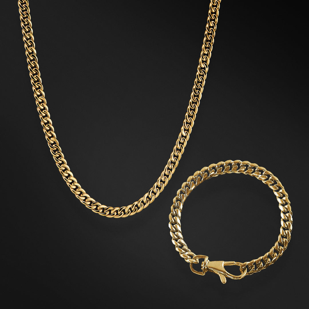 Crescent Link Chain + Bracelet Set - Gold 8mm