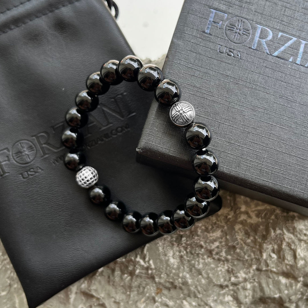 Dash Black Onyx and Pavé CZ Diamonds Beaded Bracelet for Men, 10mm