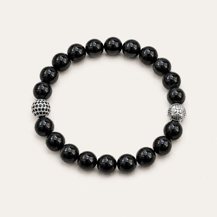 Dash Black Onyx and Pavé CZ Diamonds Beaded Bracelet for Men, 10mm