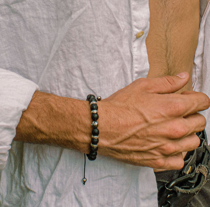 Equinox Men’s Beaded Bracelet Lava Stone, 8mm