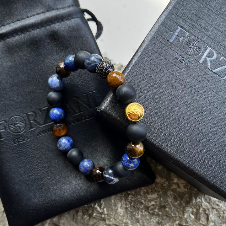 Everest Multicolor Gemstones and Pavé CZ Diamonds Beaded Bracelet for Men, 10mm