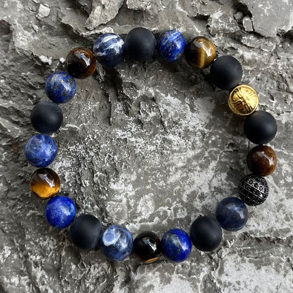 Everest Multicolor Gemstones and Pavé CZ Diamonds Beaded Bracelet for Men, 10mm
