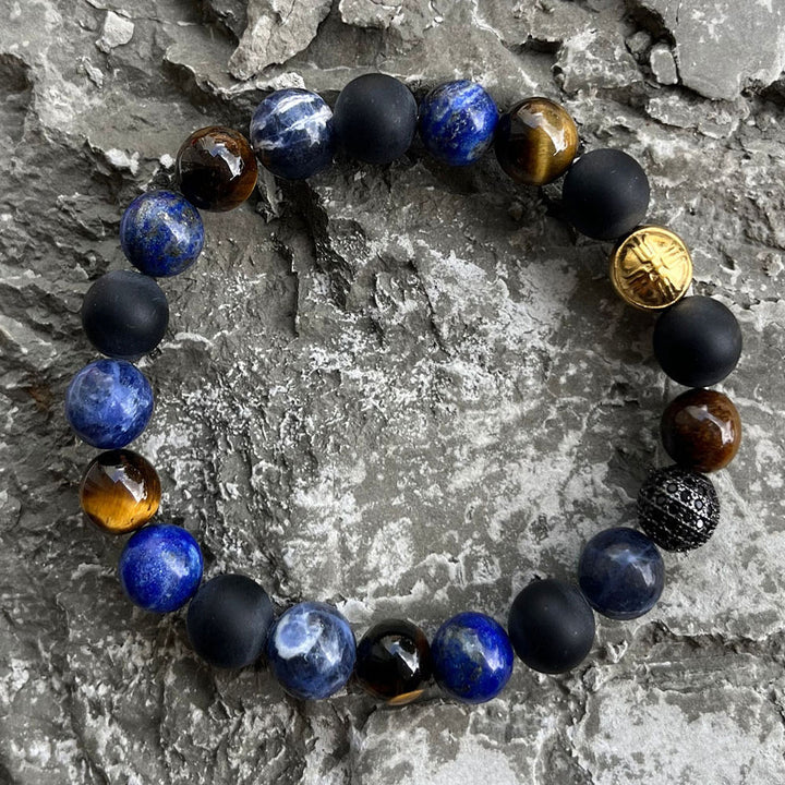 Everest Multicolor Gemstones and Pavé CZ Diamonds Beaded Bracelet for Men, 10mm