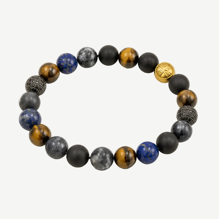 Everest Multicolor Gemstones and Pavé CZ Diamonds Beaded Bracelet for Men, 10mm