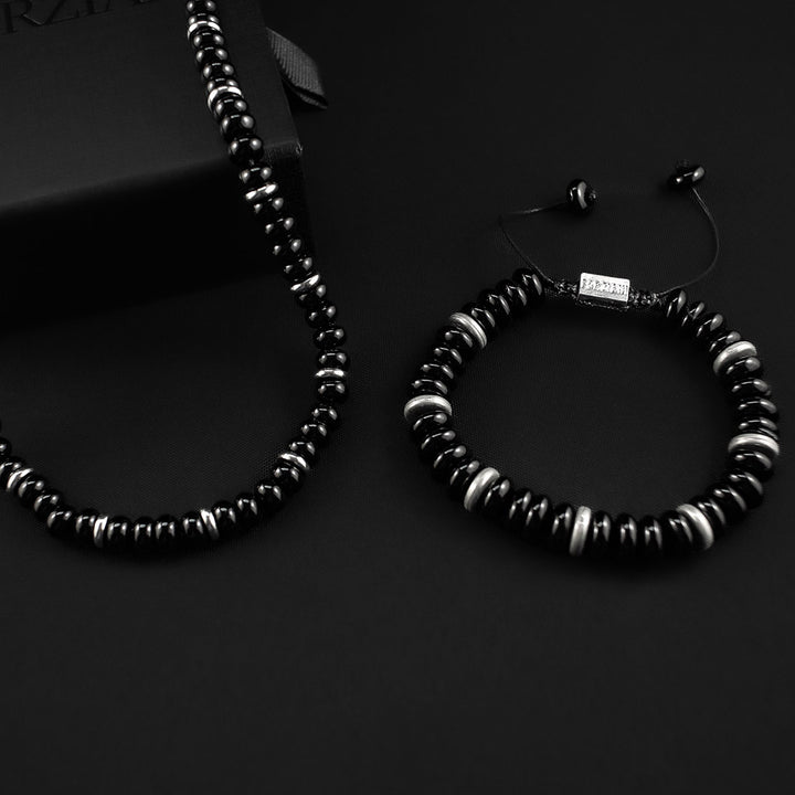 Explorer Black Onyx Disk Necklace + Bracelet Set