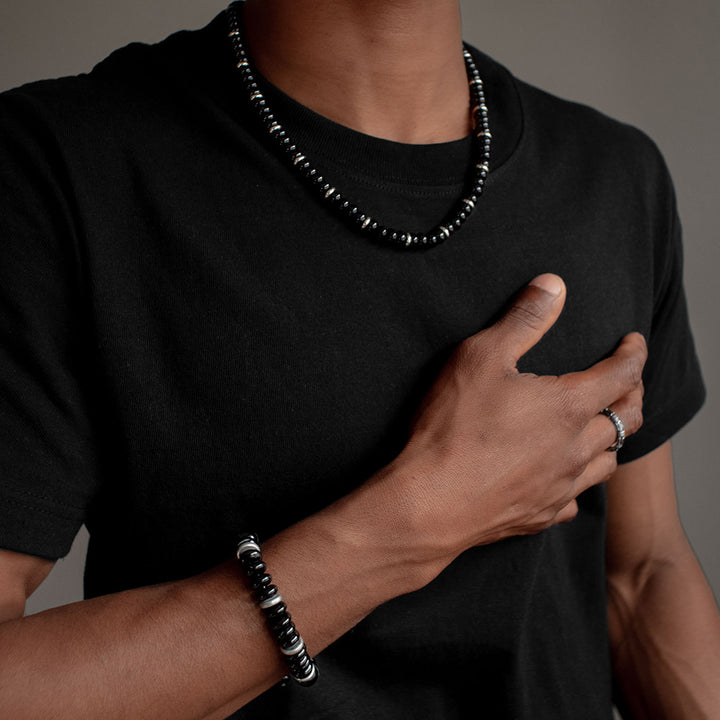 Explorer Black Onyx Disk Necklace + Bracelet Set