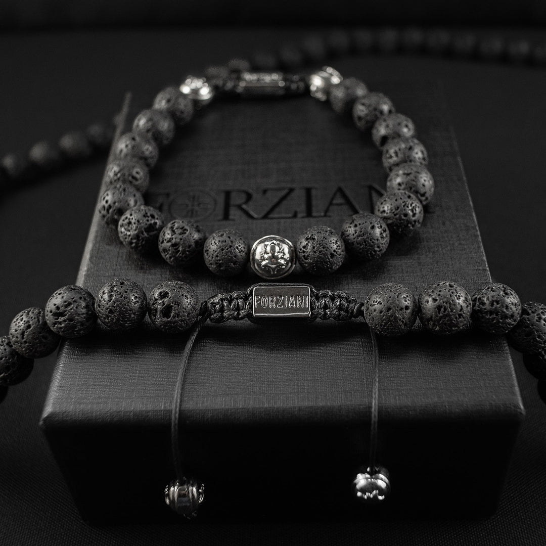 Lava Rock Beaded Necklace + Bracelet Set