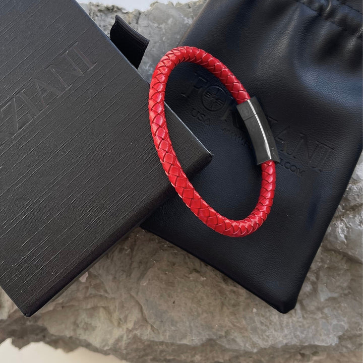 Leo Red Braided Leather Bracelet