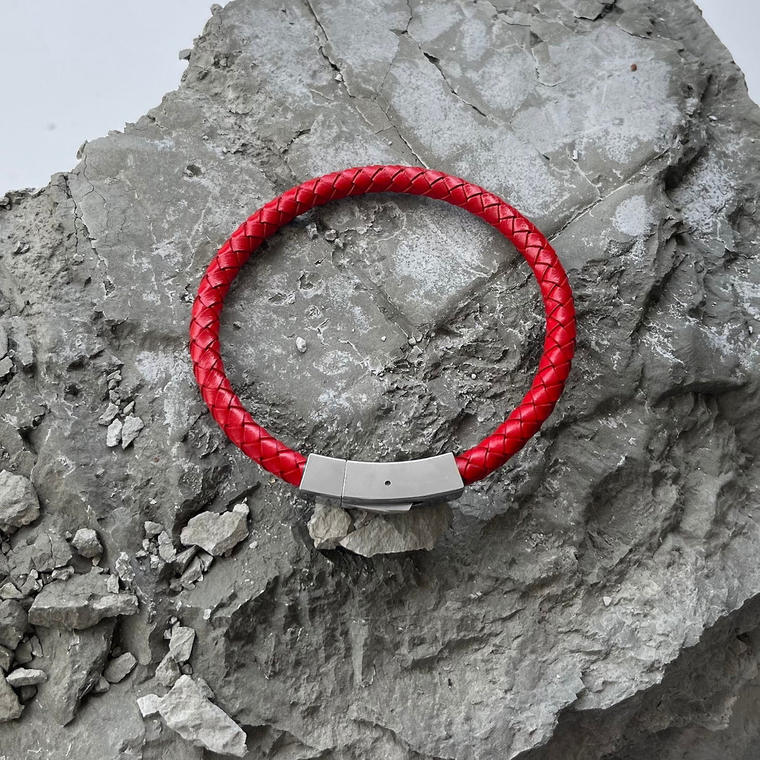 Leo Red Braided Leather Bracelet