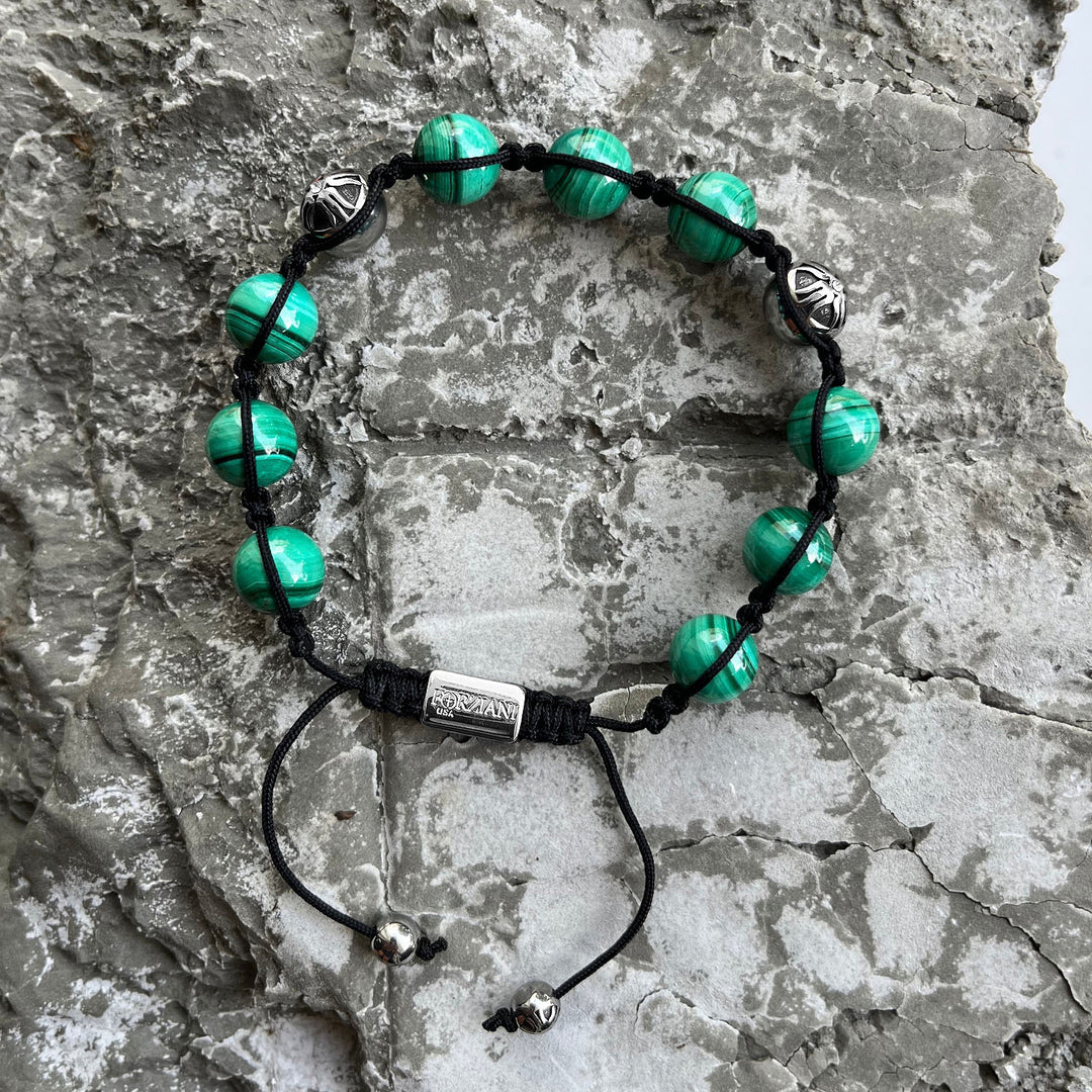 Luxor Malachite Stone Beads Bracelet, 10mm