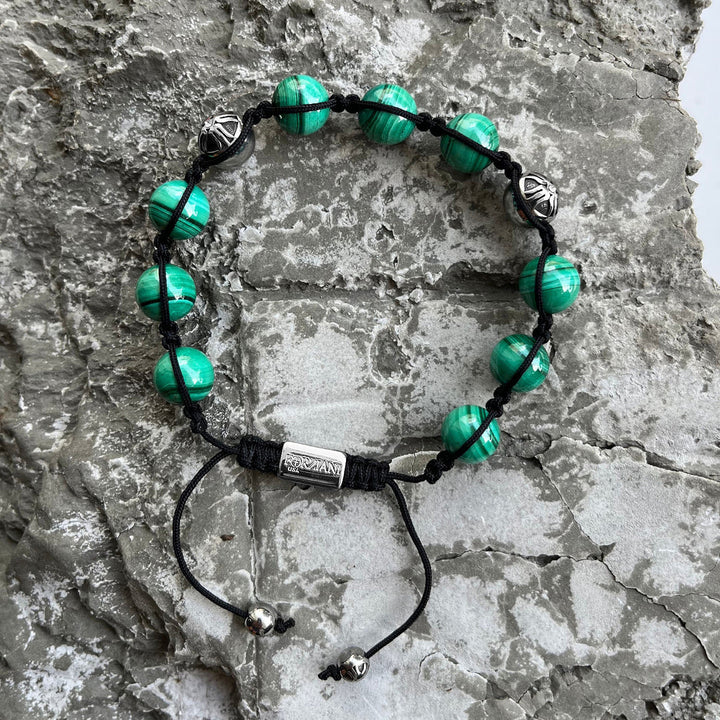 Luxor Malachite Stone Beads Bracelet, 10mm