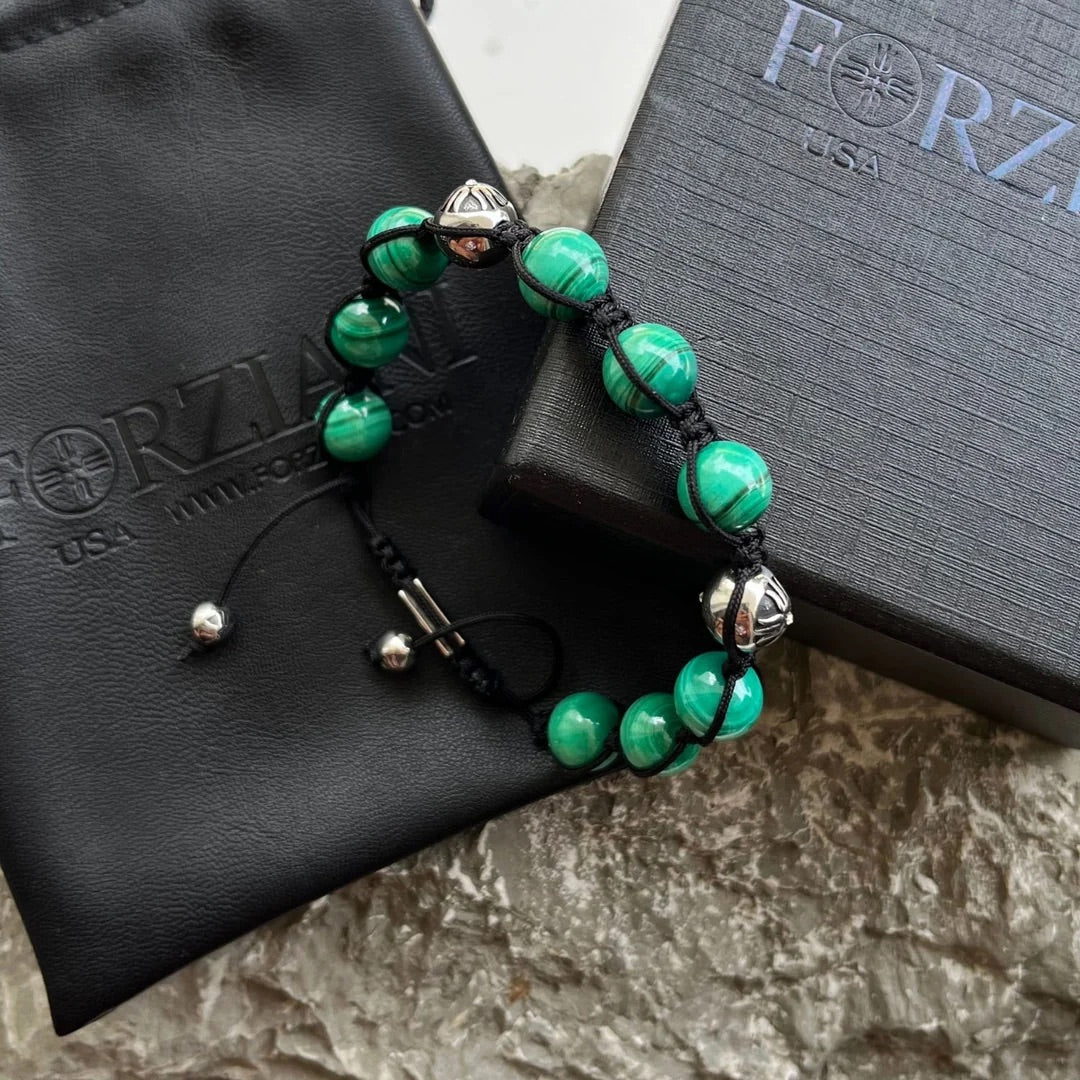 Luxor Malachite Stone Beads Bracelet, 10mm