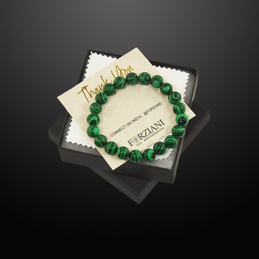 Malachite Beaded Bracelet for Men, 10mm