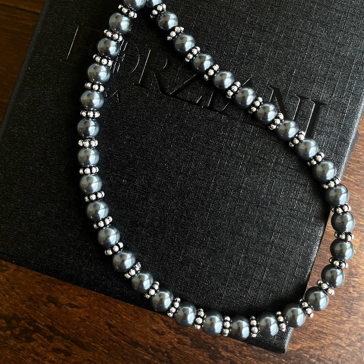 Men's Black Pearls Necklace, Silver – Forziani