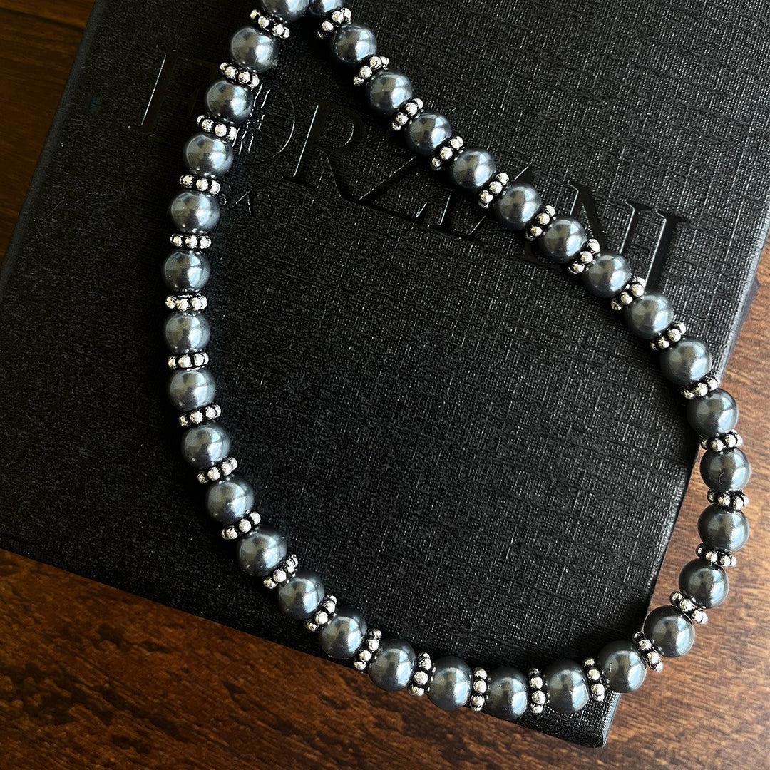 Men’s Black Pearls Necklace, Silver