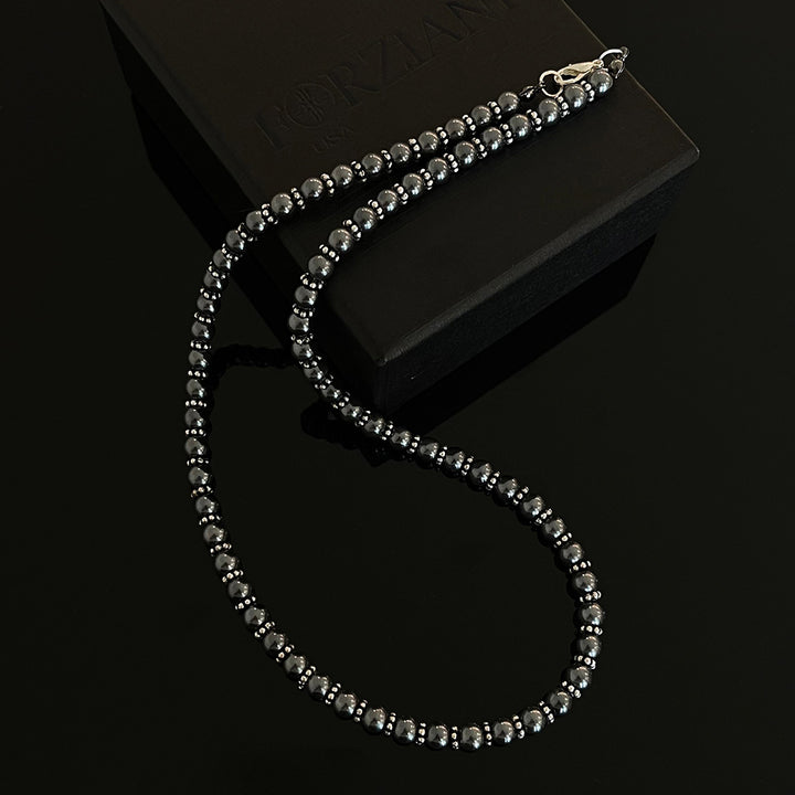 Men’s Black Pearls Necklace, Silver