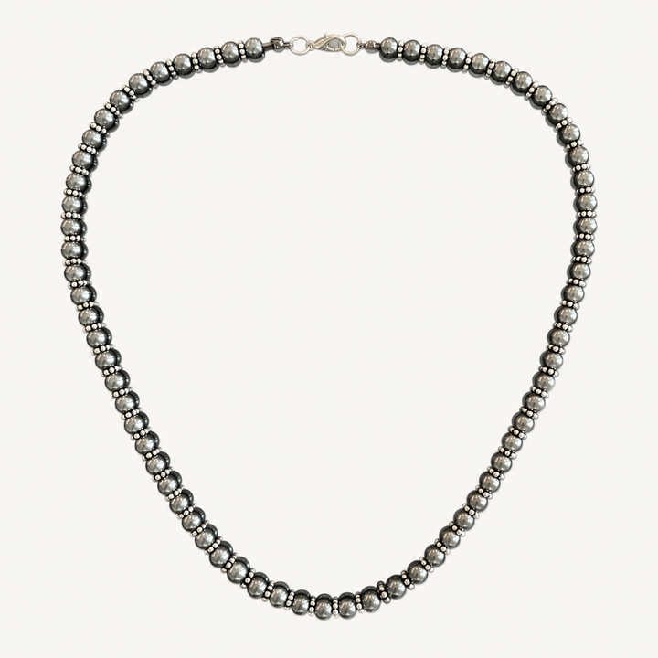 Men’s Black Pearls Necklace, Silver