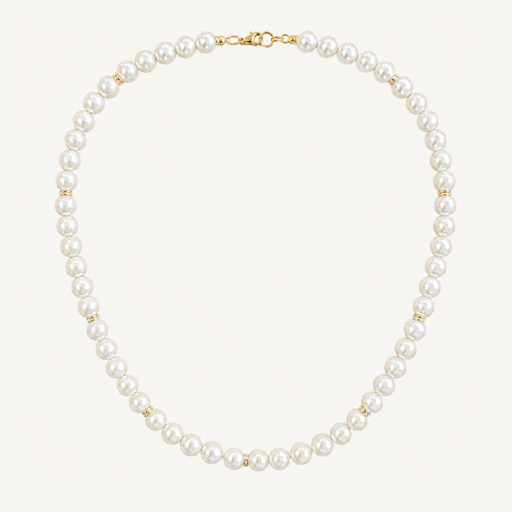 Men’s White Pearls Necklace, Gold
