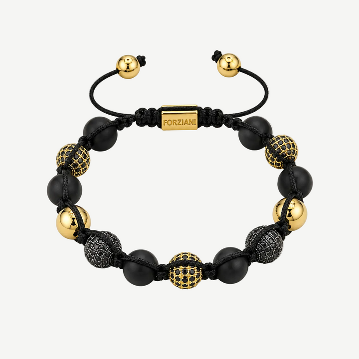 Men’s All Powerful Black Agate and CZ Diamonds Pavé Beads Bracelet, 10mm