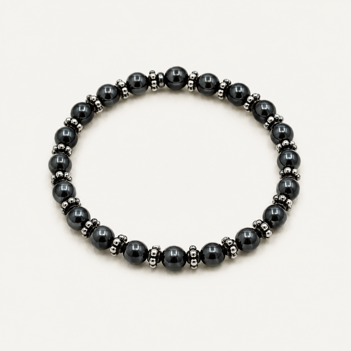 Men’s Black Pearls Bracelet, Silver