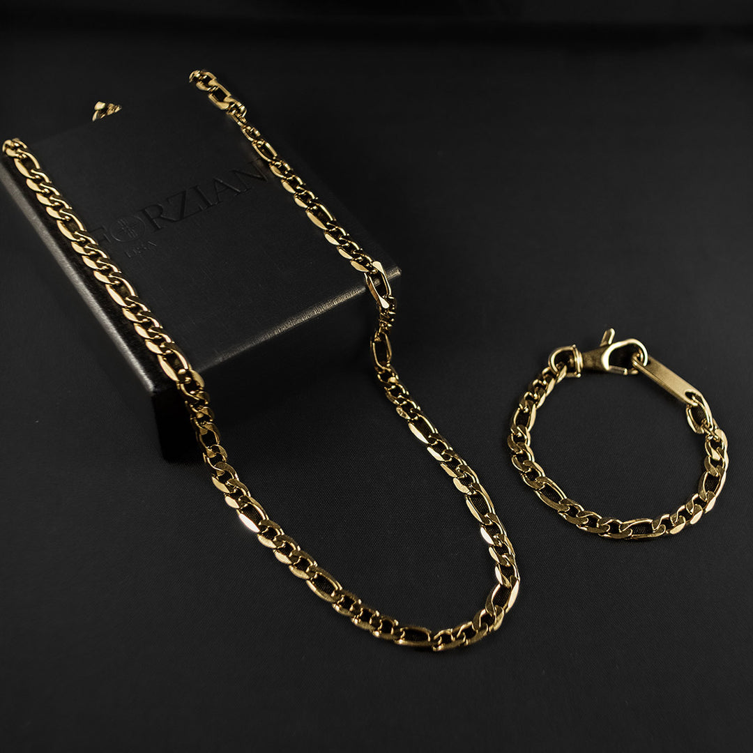 Modern Link Chain + Bracelet Set - Gold 8mm