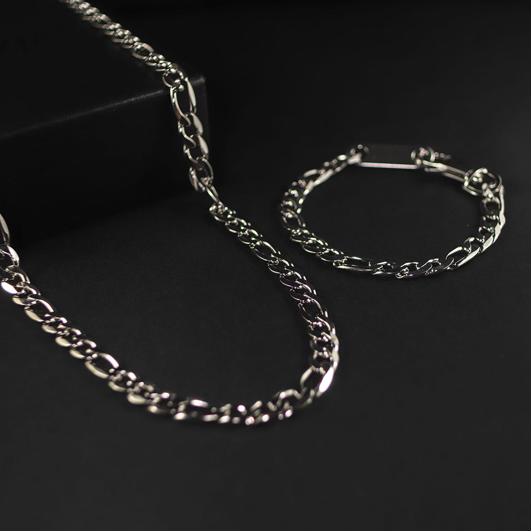 Modern Link Chain + Bracelet Set - Silver 8mm