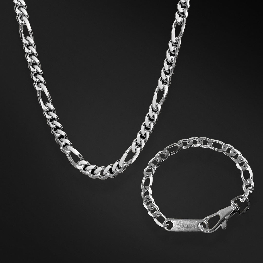 Modern Link Chain + Bracelet Set - Silver 8mm