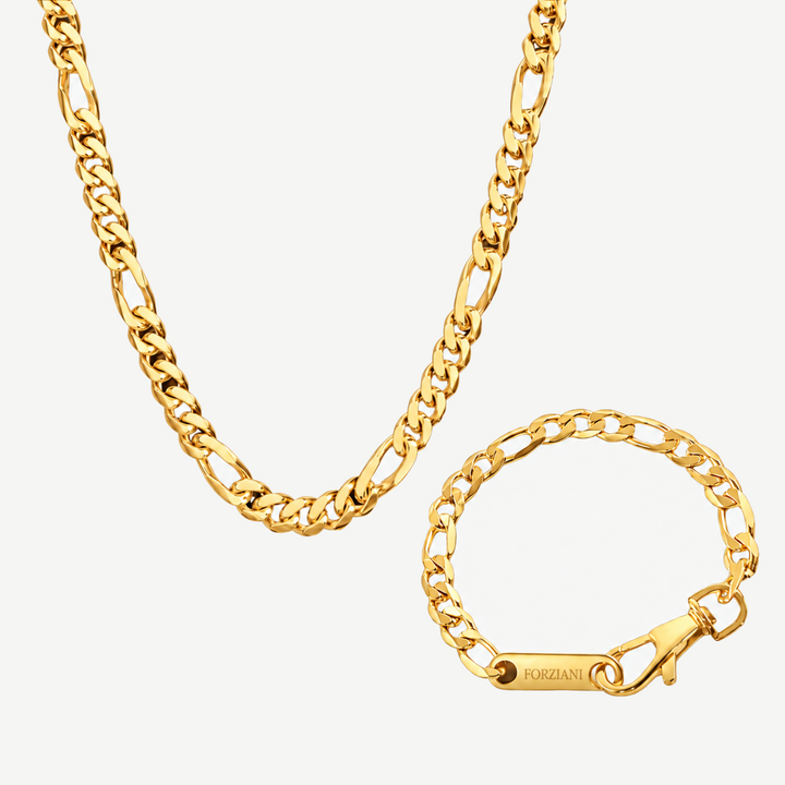 Modern Link Chain + Bracelet Set - Gold 8mm