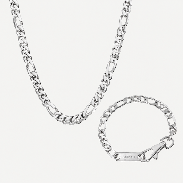 Modern Link Chain + Bracelet Set - Silver 8mm