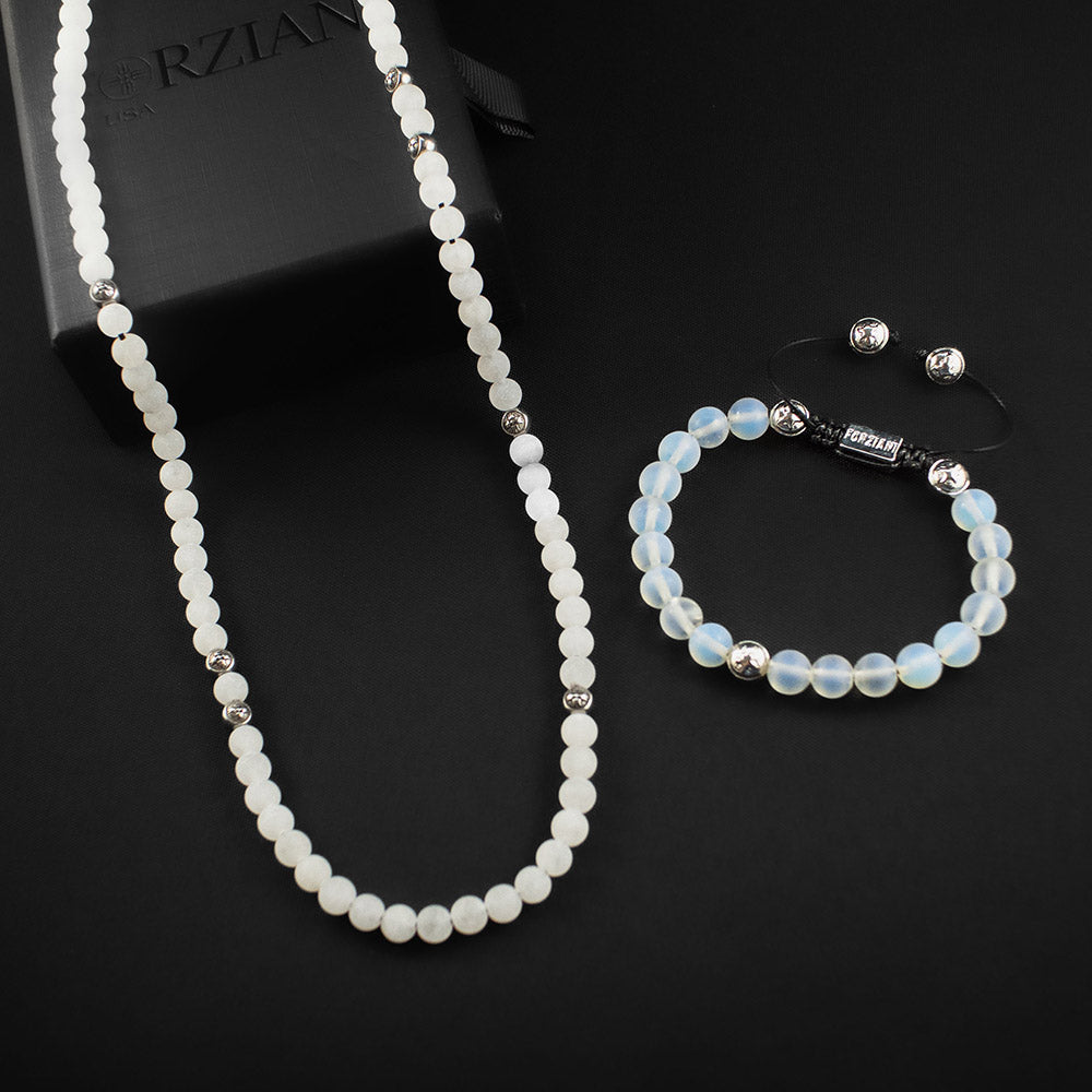 Moonstone Beaded Necklace + Bracelet Set