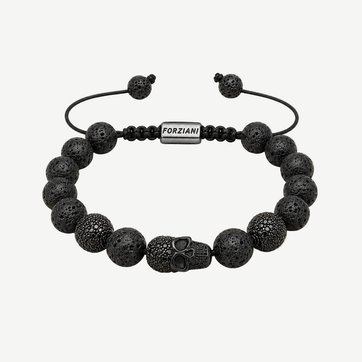 Rebel Skull and Lava Stone Beads Bracelet, 10mm