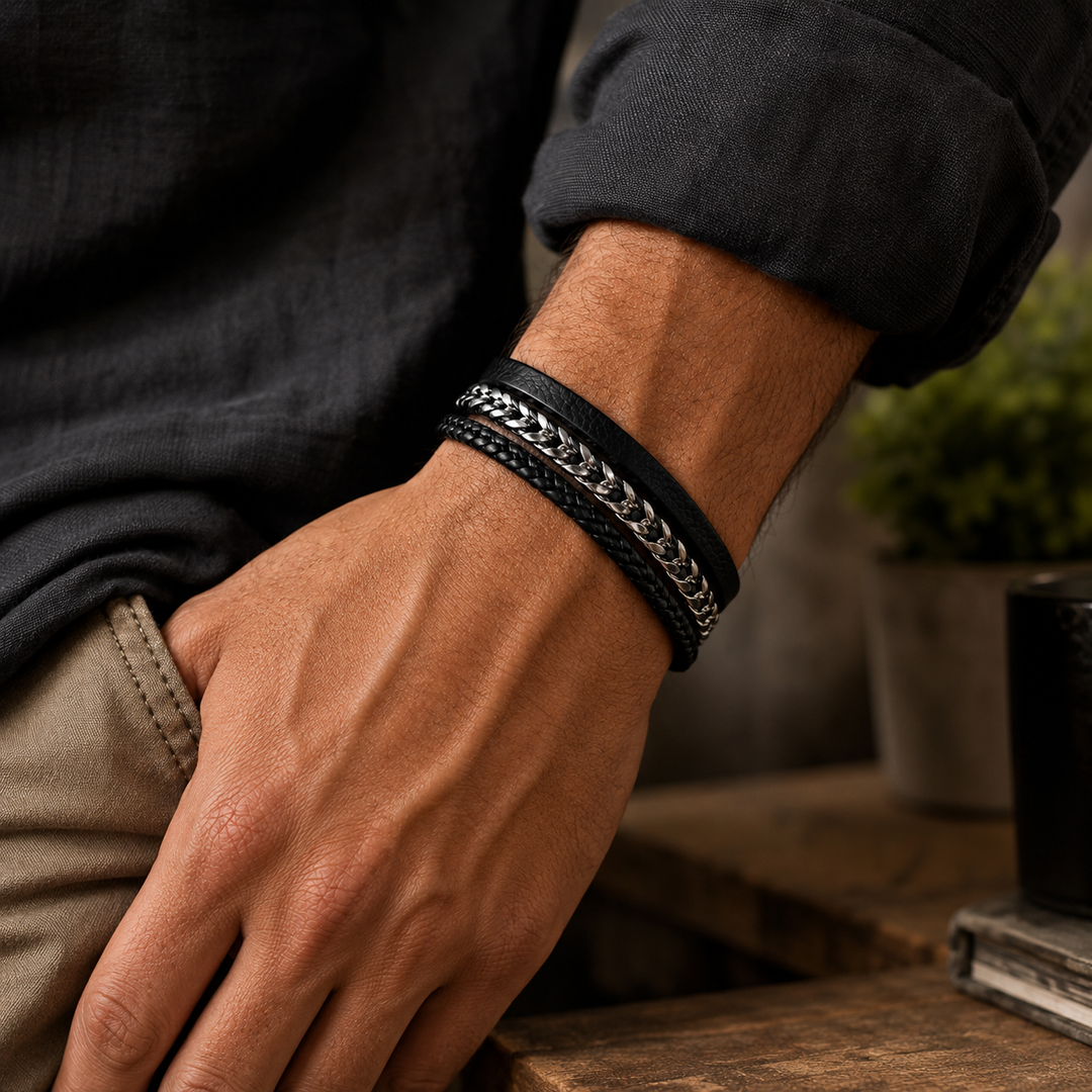 Strata Leather & Chain Bracelet