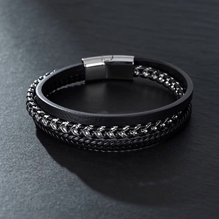 Strata Leather & Chain Bracelet