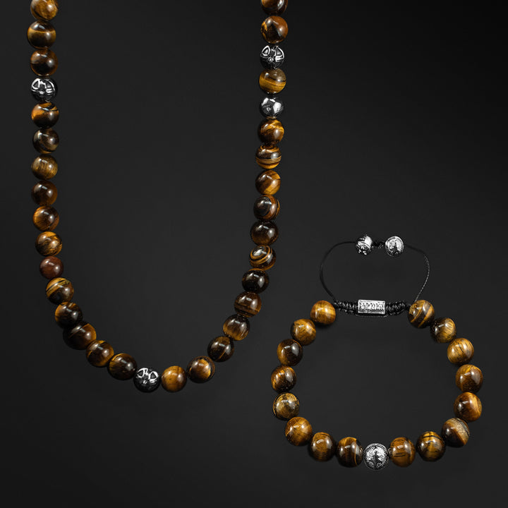 Tiger Eye Beaded Necklace + Bracelet Set