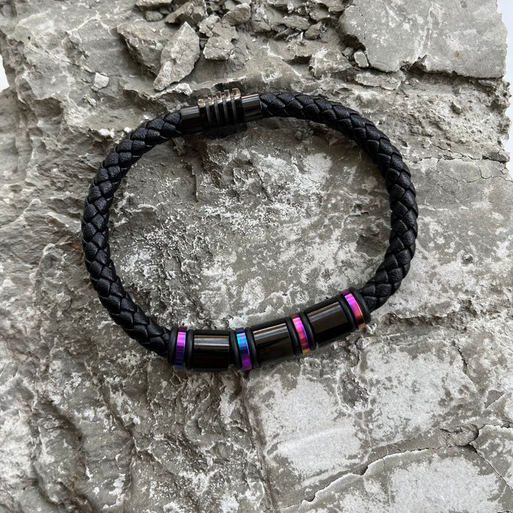 Titanium Leather and Steel Bracelet