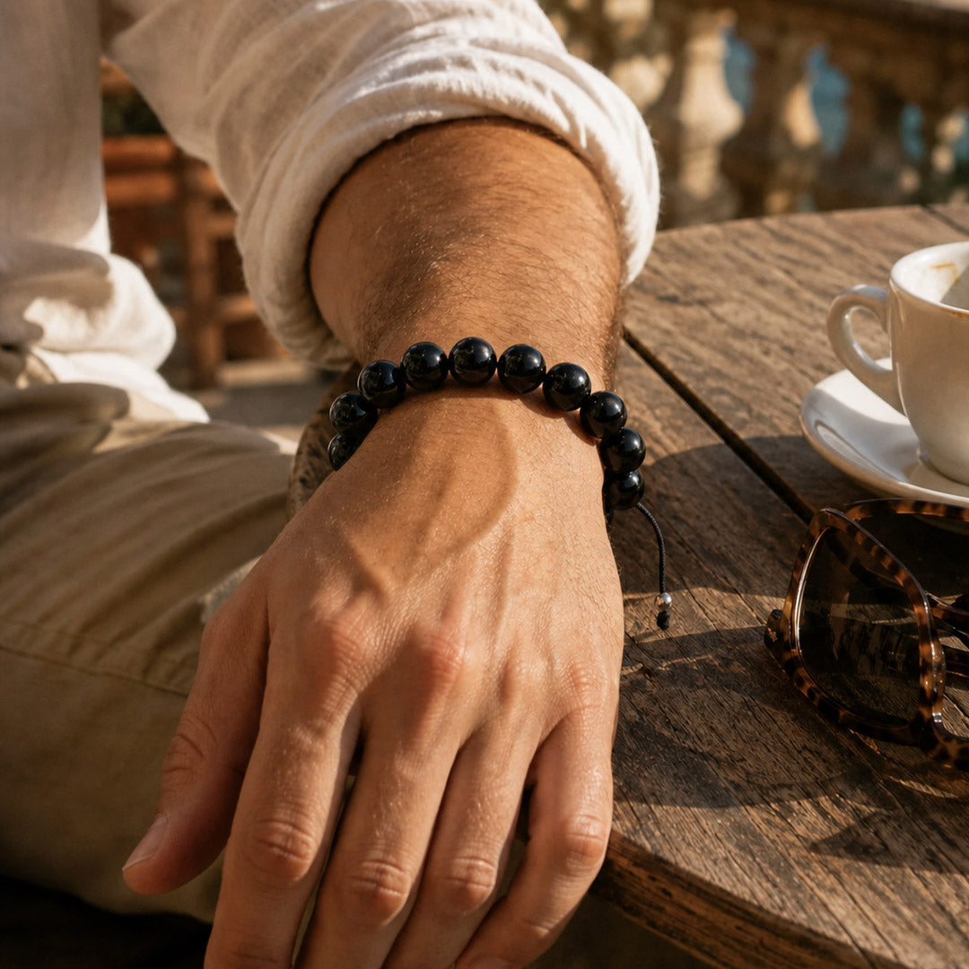 Ace Black Onyx Beads Bracelet, 10mm