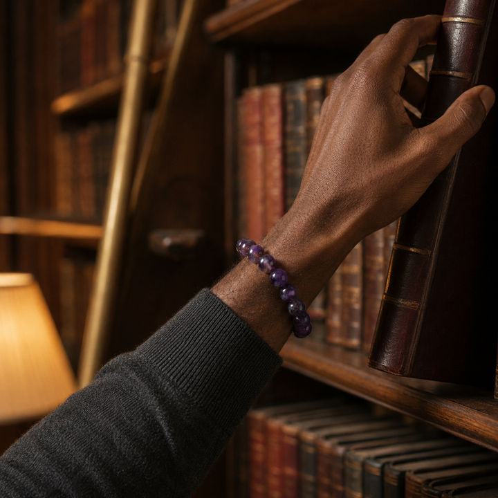 Amethyst Beaded Bracelet for Men, 10mm