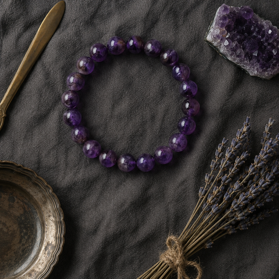 Amethyst Beaded Bracelet for Men, 10mm