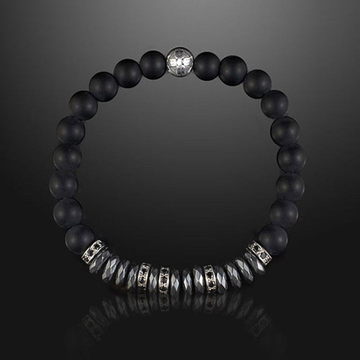 Apollo Black Agate and Pyrite Beads Bracelet, 6mm