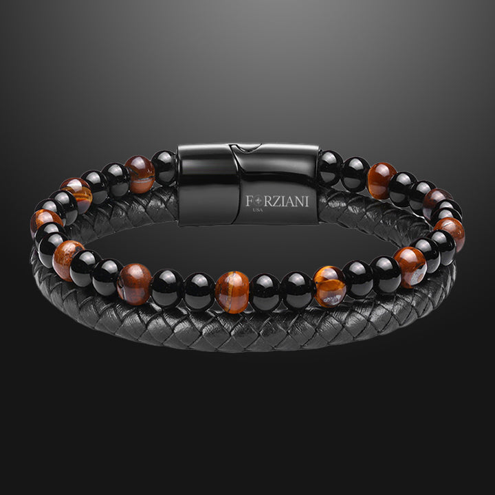 Biscayne Tigers Eye and Leather Layered Bracelet