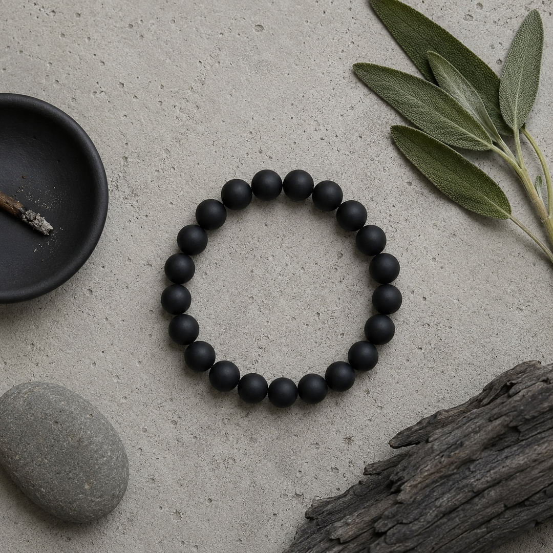 Black Agate Beaded Bracelet for Men, 10mm