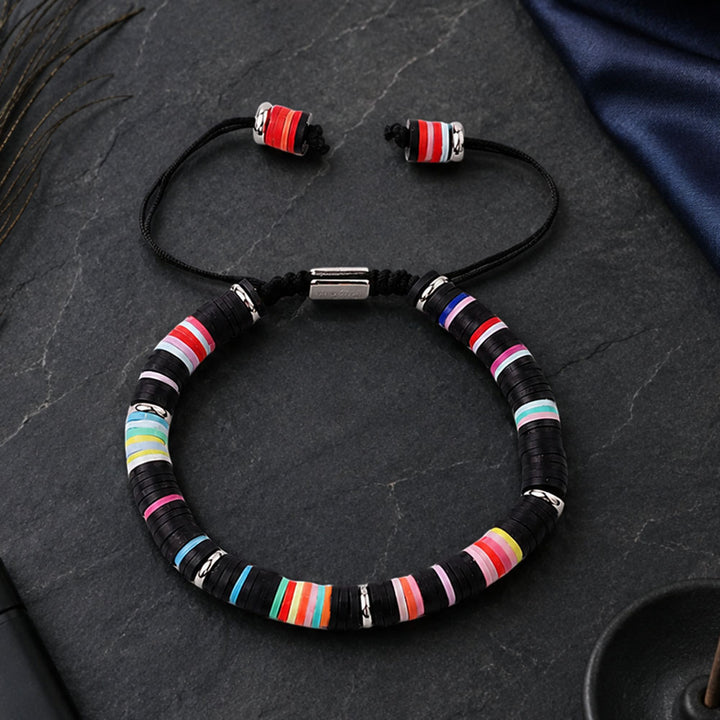Black Multicolor Men’s Disk Beads Bracelet