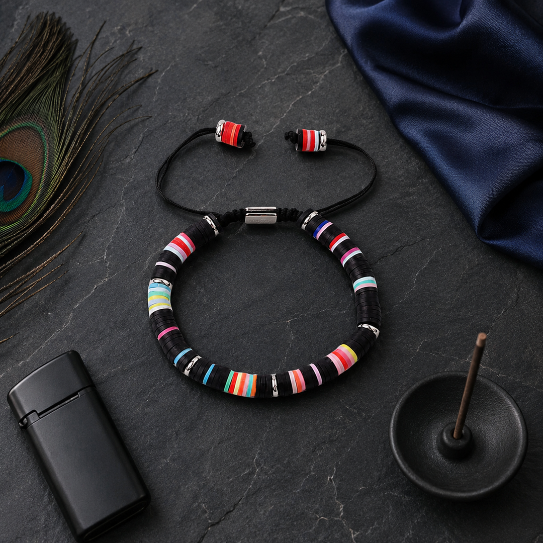 Metallic Multicolor Men’s Disk Beads Bracelet
