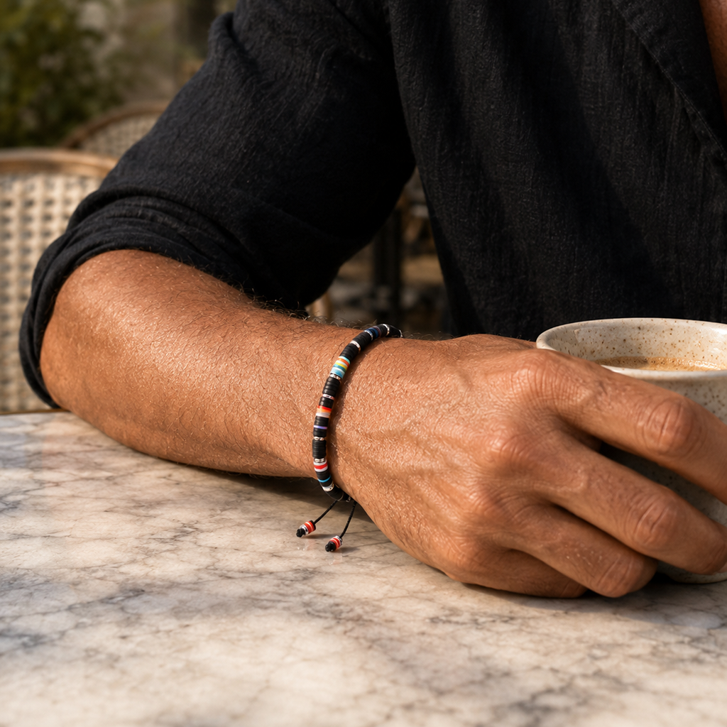 Black Multicolor Men’s Disk Beads Bracelet