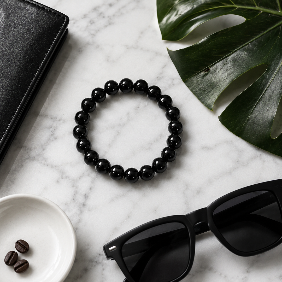 Black Onyx Beaded Bracelet for Men, 10mm
