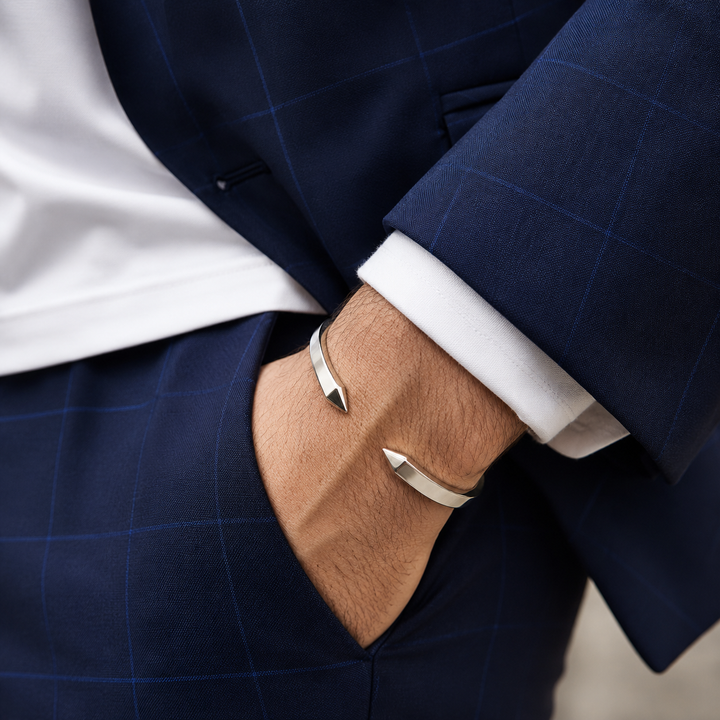 Minimal Men's Flat Cuff Bracelet Silver