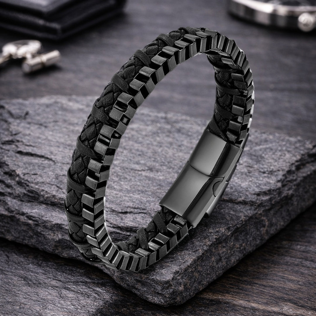 Carbon Line Steel and Leather Bracelet for Men