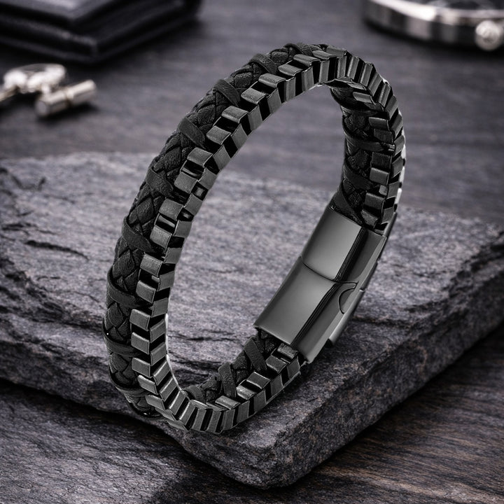Carbon Line Steel and Leather Bracelet for Men