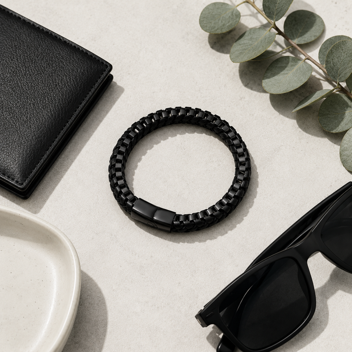 Carbon Line Steel and Leather Bracelet for Men