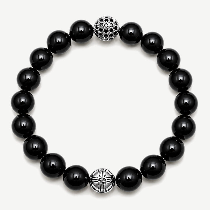Dash Black Onyx and Pavé CZ Diamonds Beaded Bracelet for Men, 10mm